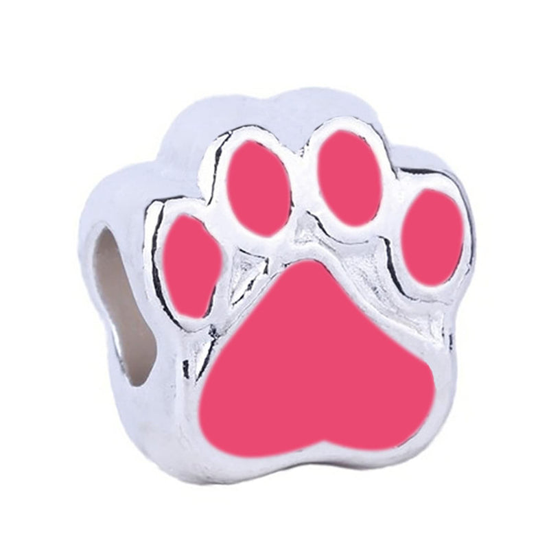 40PCS Paw Print European Beads Bulk Animal Foot Large Hole Charm Dog Pet for Jewelry Making Bracelet Necklace Mixed 5 Colors - BeesActive Australia