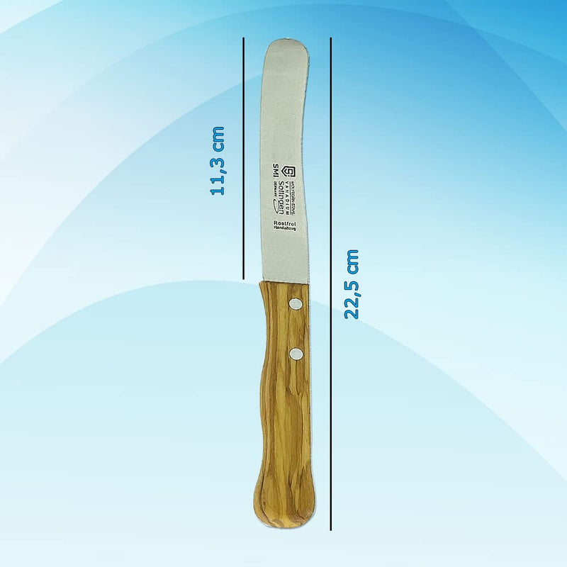 SMI - Bread Knife Solingen Butter Knife Olive Wood Handle Butter Spreader Table Knife with Wide Blade - Made in Germany - Not Dishwasher Safe - BeesActive Australia