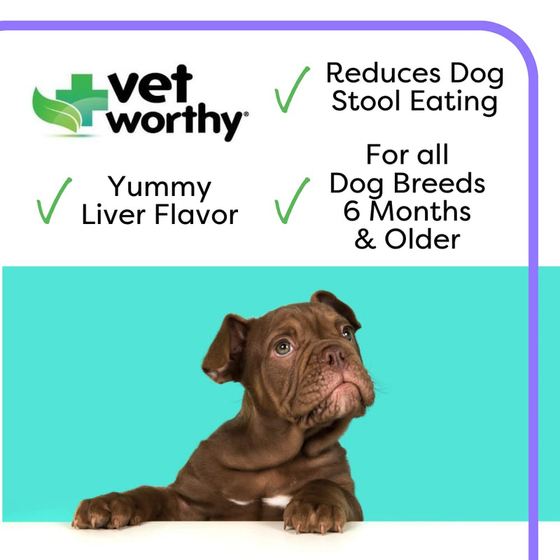 Vet Worthy Stop Stool Ingestion - Daily Supplement for Dogs to Prevent Stool Eating - Dog Supplement with Yucca Schidigera, Parsley Leaf, Chamomile, Thiamine - Liver Flavor, 60 Chewable Tablets - BeesActive Australia