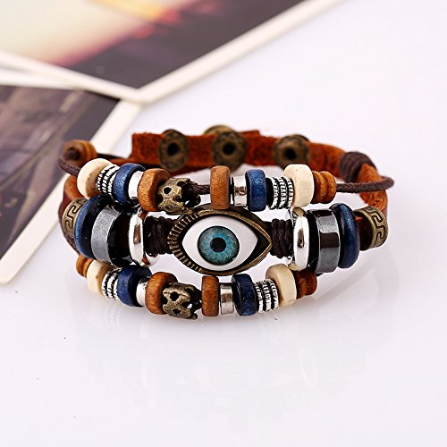 Beaded Eyes Pull Adjustment Couple Leather Bracelet - BeesActive Australia