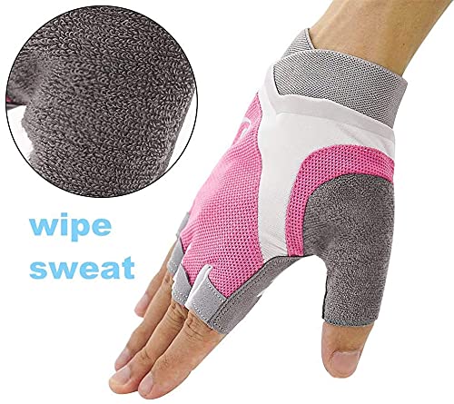 Luwint Women Fingerless Yoga Gloves Non Slip Padded - Barre Pilates Fitness Workout Training Wrist Exercise Accessories Pink Medium - BeesActive Australia
