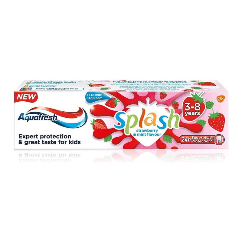 2 x Aquafresh Splash Toothpaste 3-8 Years Strawberry & Mint Flavour 50ml Bundled with Kids 0-7 Years Soft Bristles Toothbrush, Pack of 3 - BeesActive Australia