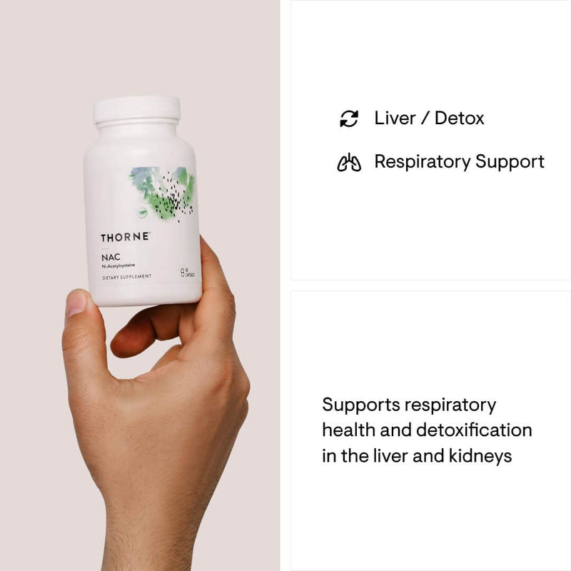 Thorne NAC - N-Acetylcysteine - 500mg - Supports Respiratory Health and Immune Function; Promotes Liver and Kidney Detox - 90 Capsules - BeesActive Australia