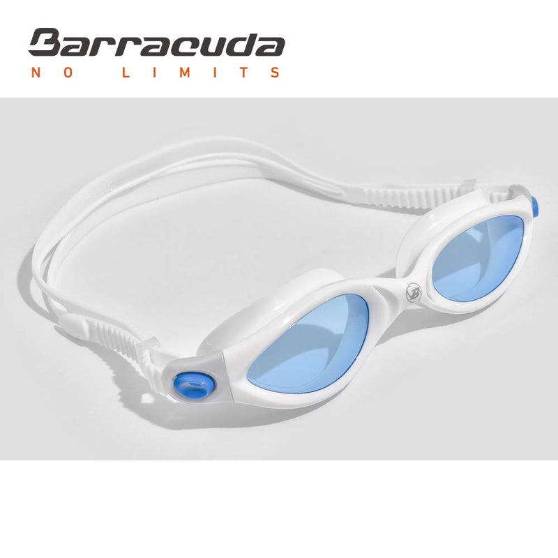 [AUSTRALIA] - Barracuda AQUALIGHTNING Swim Goggles - Curved Lenses Streamline Design, One-Piece Frame Soft Seals, Easy Adjusting Comfortable for Adults (32420) Blue/White 