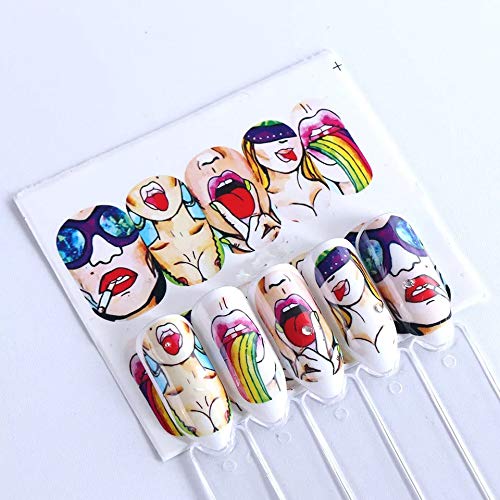 NAIL ANGEL 9 Sheets Nail Art Water Decals Water Transfer Sticker Lips Beauty Different Patterns Decals for fingernail and toenail Manicure 10190 - BeesActive Australia