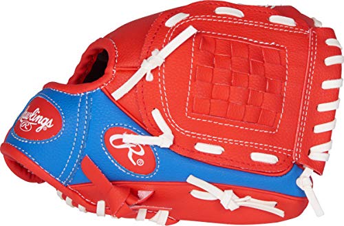 [AUSTRALIA] - Rawlings Players Series Youth Tball/Baseball Gloves Right 9 inch (Ages 3-5) Red/Blue with Ball 