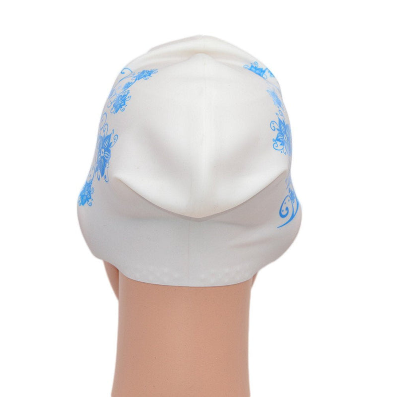 Medifier Women Ladies Elastic Silicone Water Pool Swimming Hat Cap Ear Wrap Hat for Long Hair Adults Flower Print White - BeesActive Australia
