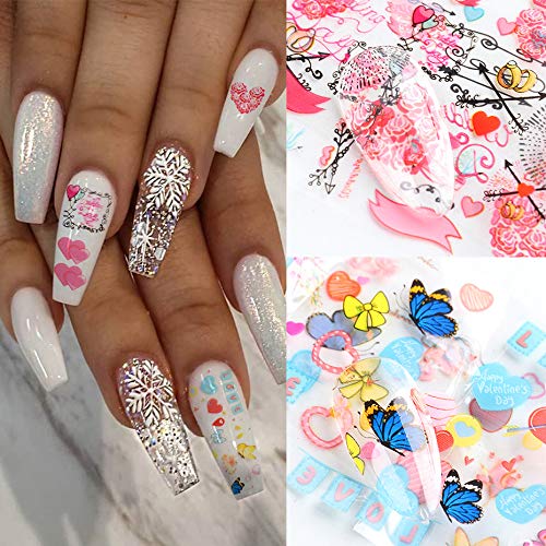 Valentine's Day Nail Art Foil Transfer Stickers，CHANGAR 10 Sheets Valentine Heart Love Nail Foil Adhesive Decals Stickers Sexy Lips Romantic Love Cupid Starry Sky Manicure Transfer Tips Nail Art DIY Decoration Kit - BeesActive Australia