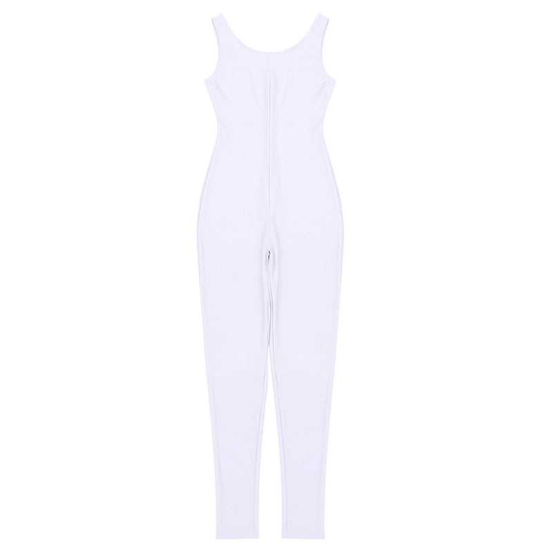 [AUSTRALIA] - Agoky Womens Sleeveless One Piece Tank Unitard Jumpsuit Stretch Spandex Bodysuit Rompers White Large 