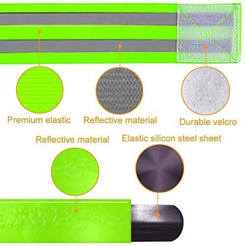 Reflective Bands for Wrist, Arm, Ankle, Leg. High Visibility Reflective Gear for Night Walking, Cycling and Running. Safety Reflector Tape Straps. Very Large Reflective Surface Area Green - 4 Bands - BeesActive Australia