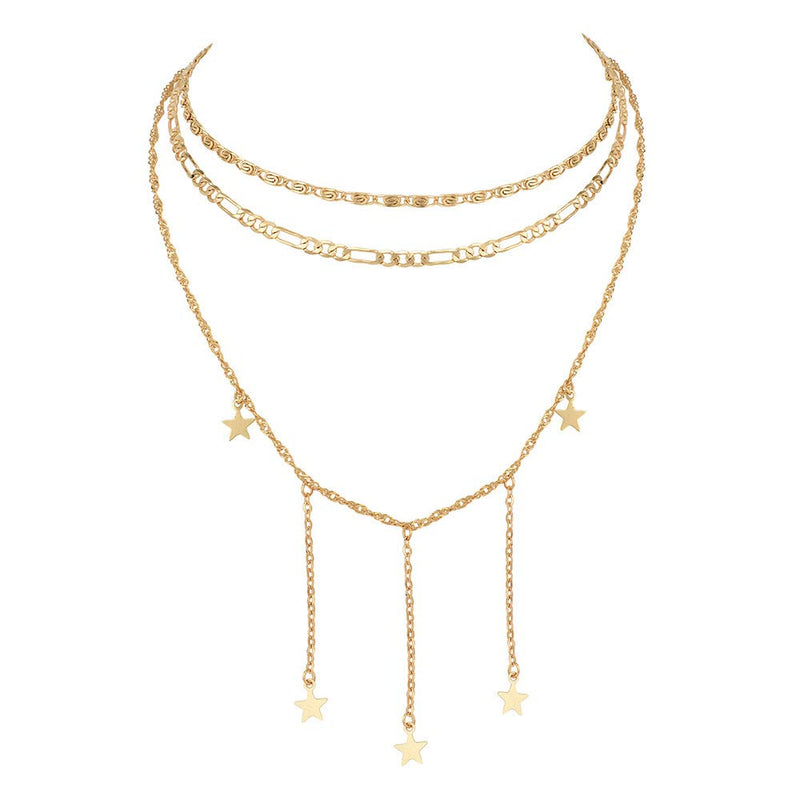 DoubleNine Star Pendant Layering Necklaces Tassels Charm 2 Way Choker Gold Sequins Chic Dainty Jewelry Accessories for Bridesmaid Women Girl set of 2 - BeesActive Australia