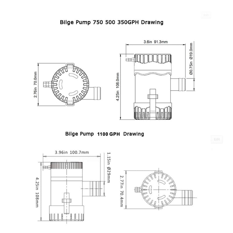 [AUSTRALIA] - 24V 12V Bilge Pump 1100GPH 750GPH 500GPH 350GPH New Electric Water Pump for Boats Accessories Marin,Submersible Boat Water Pump 1100GPH 12V Bilge Pump 