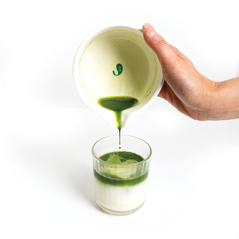 Jade Leaf Matcha Traditional Porcelain Tea Bowl with Pour Spout - Hand Made Porcelain with White Matte Glaze - For Perfectly Whisked Matcha Green Tea (18 Ounce) - BeesActive Australia