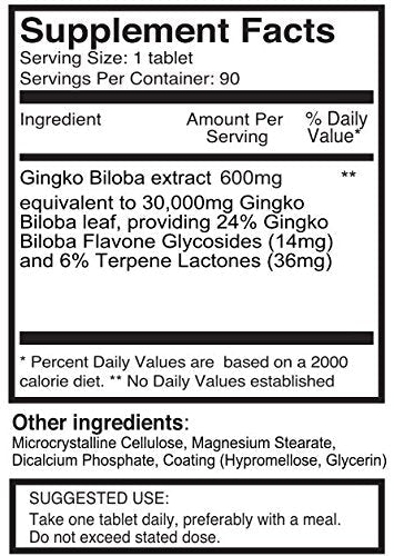 Pureclinica High Potency Ginkgo Biloba 30,000mg x 180 Tablets (2 Bottles of 90) - 6 Months Supply - 5 Times The Strength of Competitor Products - BeesActive Australia