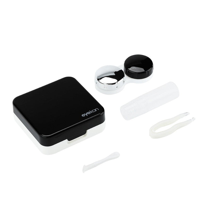 Uxsiya Mini Contact Lens Case Portable Contact Lens Container Mirror+Bottle+Container Holder+Tweezers for Travel Home Use(Black) Black - BeesActive Australia