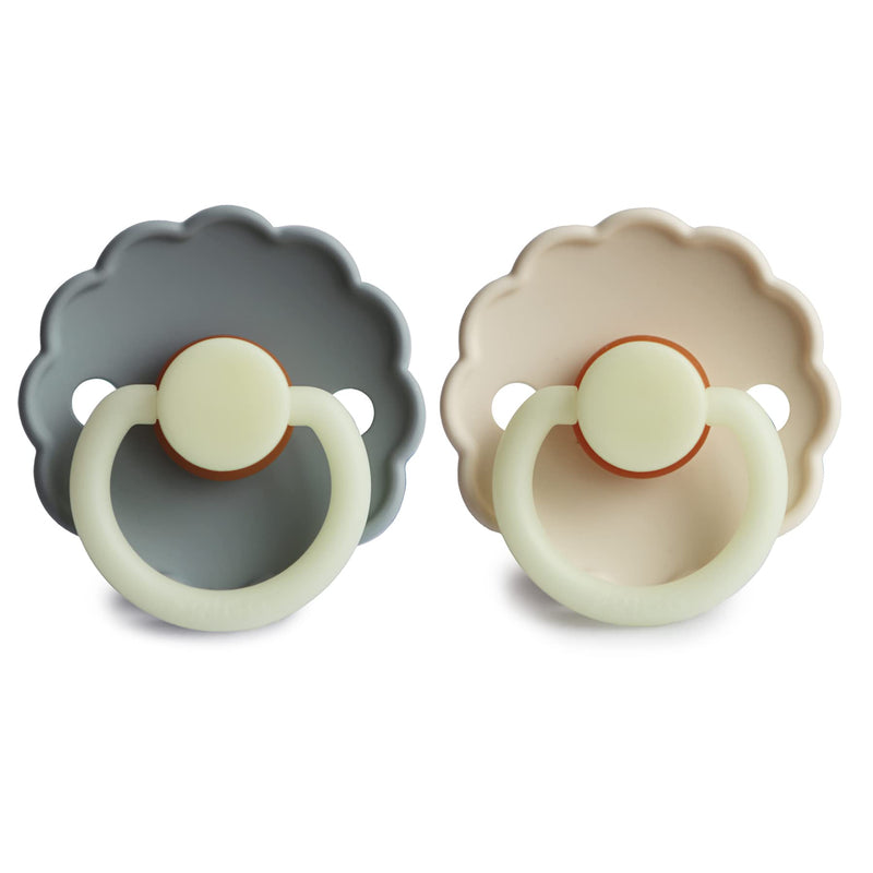 FRIGG Daisy Night Natural Rubber Baby Pacifier | Made in Denmark | BPA-Free (French Gray/Croissant, 0-6 Months) 2-Pack 0-6 Month French Gray/Croissant - Night - BeesActive Australia