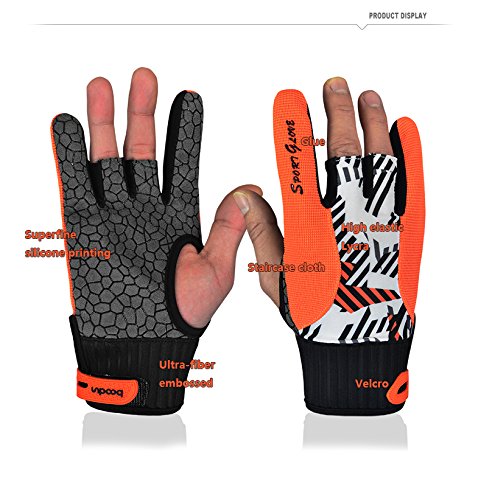 Professional Anti-Skid Bowling Gloves Comfortable Bowling Accessories Semi-Finger Instruments Sports Gloves Mittens for Bowling Orange Medium - BeesActive Australia