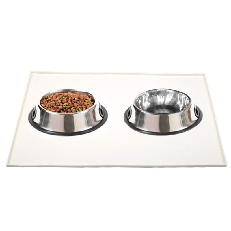 AMZNOVA Dog Feeding Mat, Silicone Pet Food Mat, Food Grade Waterproof Anti-Messy Raised-Edges Mat for Puppy Kitty Dog Cat L: 24x16inch Ivory - BeesActive Australia
