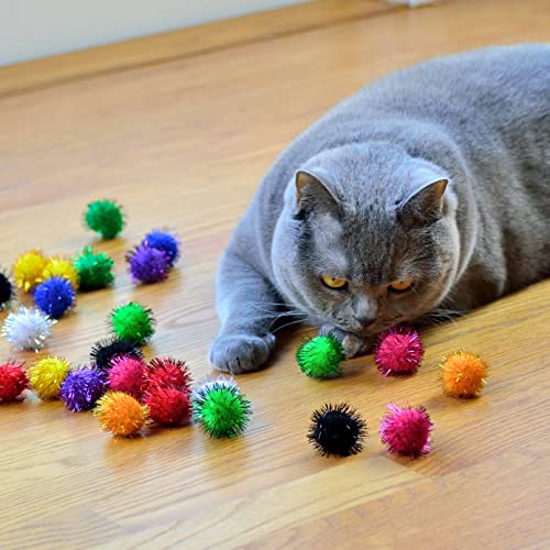 Youngever 30 Pack 1 Inch Cat Sparkle Balls, Cat Glitter Balls, Pom Pom Balls, Interactive Ball Toys for Cat, Kitten, Puppy - BeesActive Australia