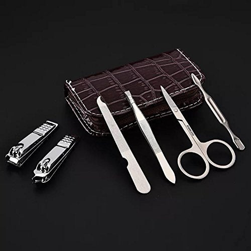 LETB Travel 6Pcs Stainless Steel Toenail&Fingernail Clippers Set with Nail File,Ear Pick Included Free Leather Case - BeesActive Australia