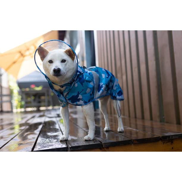 Gooby Dog Raincoat V2 - Waterproof Rain Poncho with Dual D-Rings - Step-in Rain Jacket for Small and Medium Dogs Large Blue Camo - BeesActive Australia