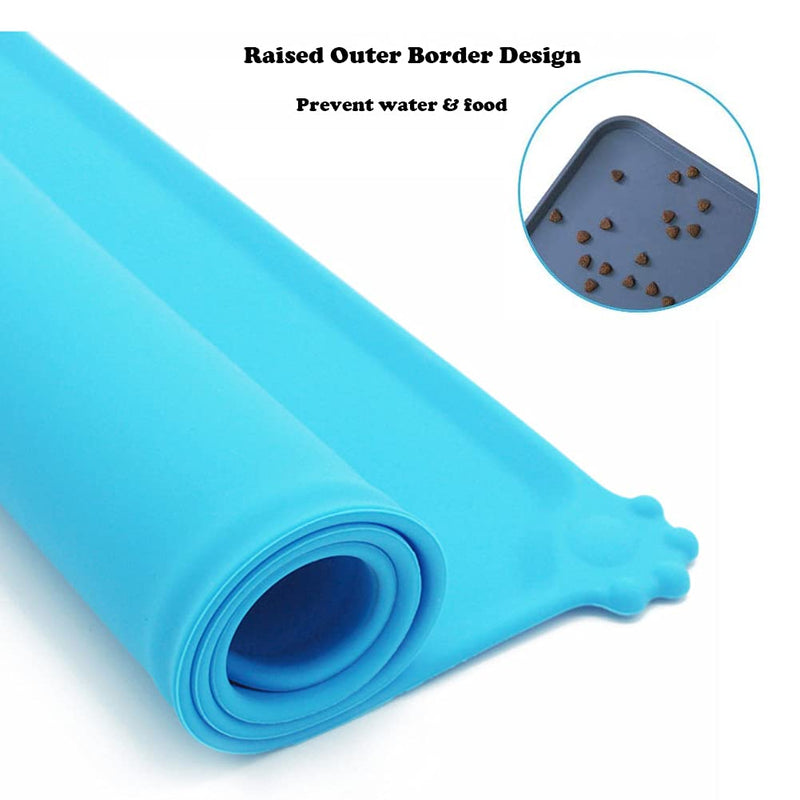 Love Dream Silicone Pet Feeding Mat, Waterproof Dog Cat Bowl Mat, Raised Edges to Prevent Spills, Easy Clean Nonslip Dogs and Cats Placemat Tray to Stop Food and Water Bowl Messes on Floor 19" x 11.8" Blue - BeesActive Australia