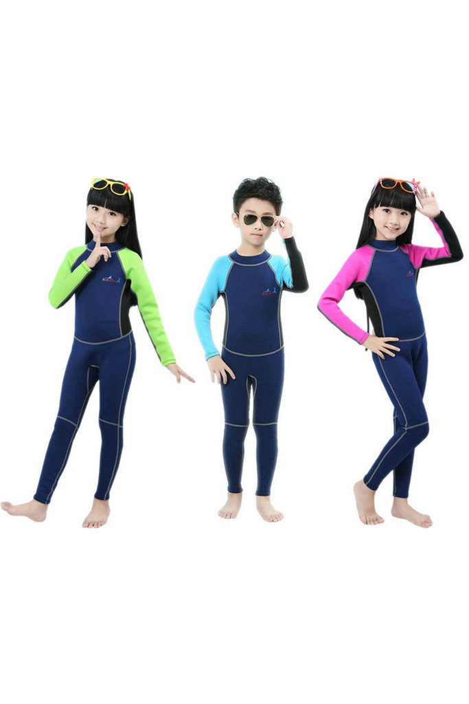 [AUSTRALIA] - Cokar 2mm Neoprene Wetsuit for Kids Boys Girls One Piece Swimsuit (FBA) Green-2MM-Long L (FOR height 49"-54") 