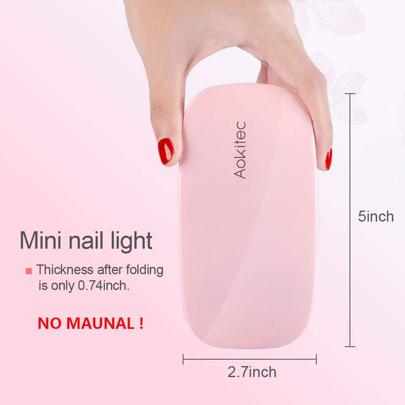 Aokitec Mini UV LED Nail Lamp, Portable Gel Light Mouse Shape Pocket Size Nail Dryer with USB Cable for all Gel Polish(Pink) Pink - BeesActive Australia