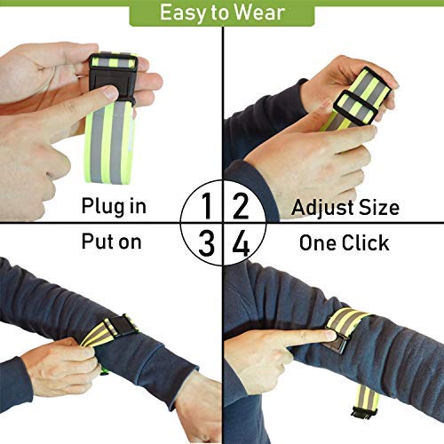 Reflective Running Gear Bands Armband Belt for Night Walking Bike, Adjustable Reflective Bands for Runners Women Kids Men, Bicycle Pants Cuff Bands Straps Clip, Arm Ankle Leg Safety Bands for Cycling - BeesActive Australia