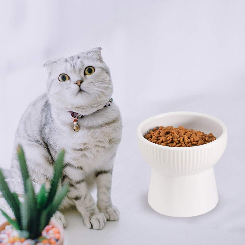 Ceramic Raised Cat Bowls, Elevated Food or Water Bowls, Stress Free, Backflow Prevention, Dishwasher and Microwave Safe, Lead & Cadmium Free style 1 White - BeesActive Australia