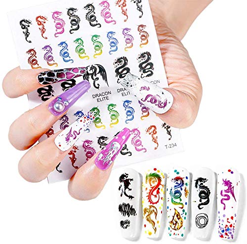 VellMix 5 Sheets Dragon Nail Art Stickers 3D Nail Art Stickers Decals Fashion Dragon Nail Stickers for Fingernails Decor Manicure Decorations Nail Art Accessories - BeesActive Australia