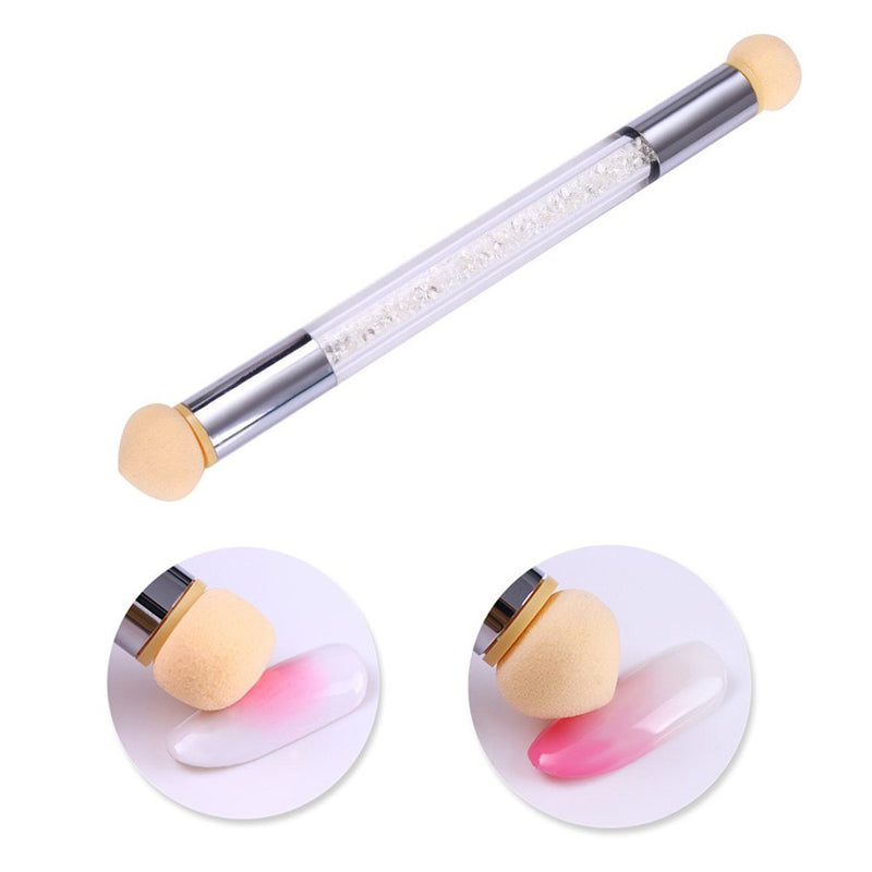 WOKOTO Dual Tipped Nail Sponge Brush For Ombre And Glitter Powder Picker And Gradient Nail Brush Painting Pens With Rhinestone Handle 2Pcs Set - BeesActive Australia