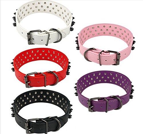 Benala 2" Black Leather Dog Collars Cool Spiked Studded Pet Dog Collar for Medium Large Dogs Pitbulls Mastiff Bully - BeesActive Australia