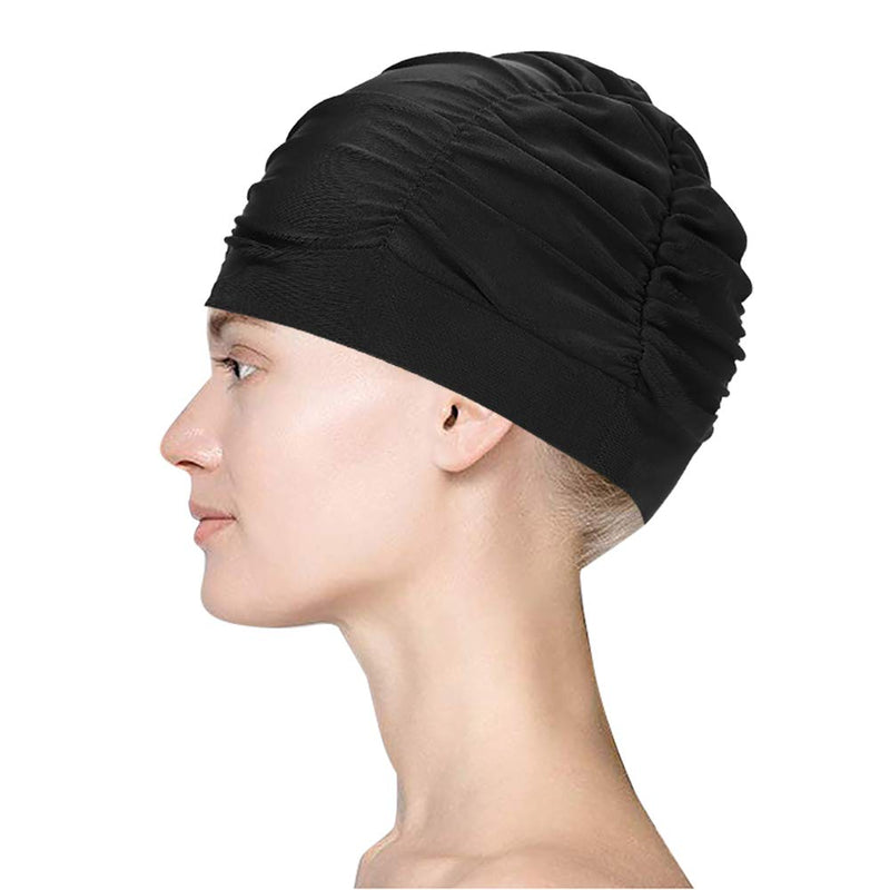 Women Swimming Cap Bathing Anti-Slip Elastic Pool Gym Underwater Sport Turban Comfortable Elegant Non Waterproof Swim Hat Wrap Black - BeesActive Australia