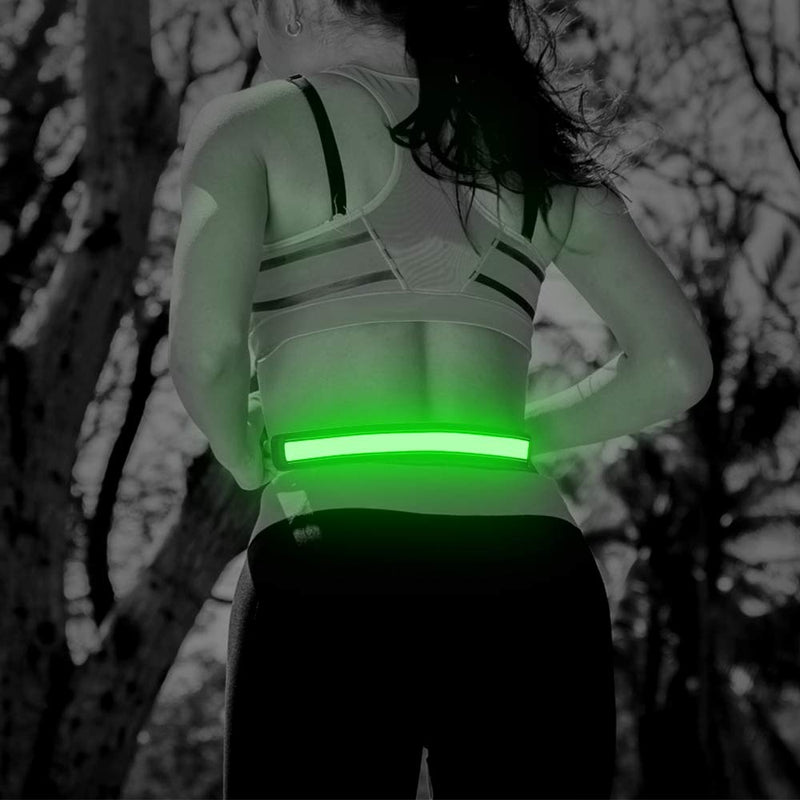 Illumifun LED Running Waist Belt - USB Rechargeable Reflective Glowing LED Waistband, High Visibility Safety Light Belt for for Running, Camping, Walking, Cycling Green - BeesActive Australia