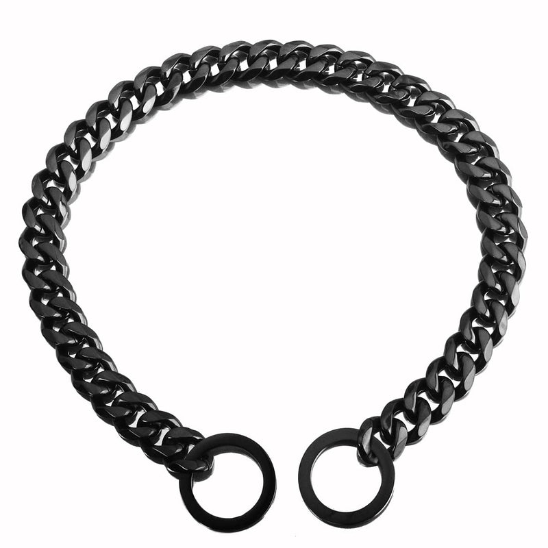 Aiyidi Black Dog Chain Collars Strong Stainless Steel Metal Slip Collar 11mm/15mm/19mm Wide Chew Proof Training Walking Collar for Large, Medium Small Dogs Chain Width: 15MM 16inches(for dog's neck 12.1''-14'') - BeesActive Australia