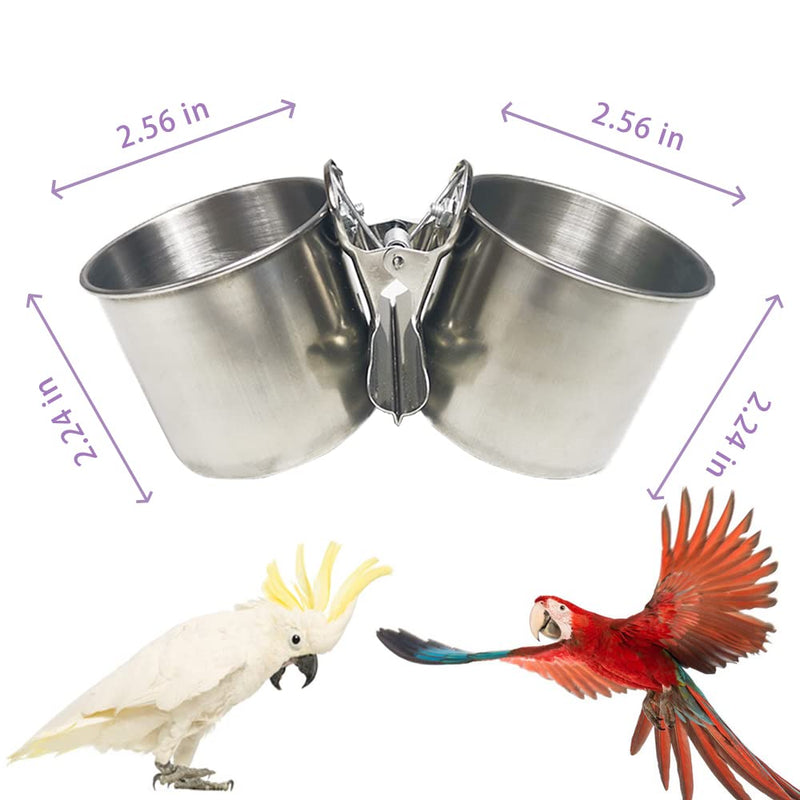 Texsens Bird Feeding Cups - Parrot Food Dish Stainless Steel Parrot Feeders Water Cage Bowls with Clamp Holder for Parakeet African Greys Conure Cockatiels Budgies Chinchilla Small Animal - BeesActive Australia