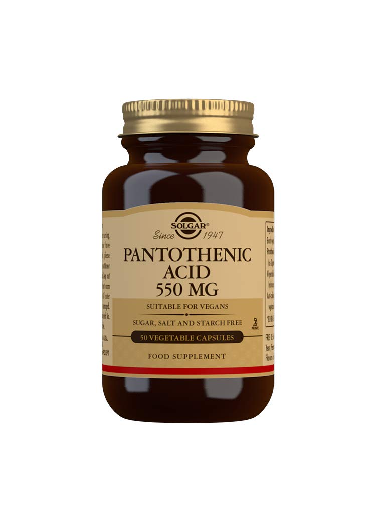 Solgar Pantothenic Acid 550 mg Vegetable Capsules - Pack of 50 - Reduces Tiredness and Fatigue - For Daily Use - Vegan and Gluten Free - BeesActive Australia