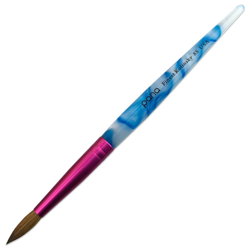 PANA USA Acrylic Nail Brush Pure Kolinsky Hair Acrylic White Swirl Blue Handle with Pink Ferrule Round Shaped - Size 8 - BeesActive Australia