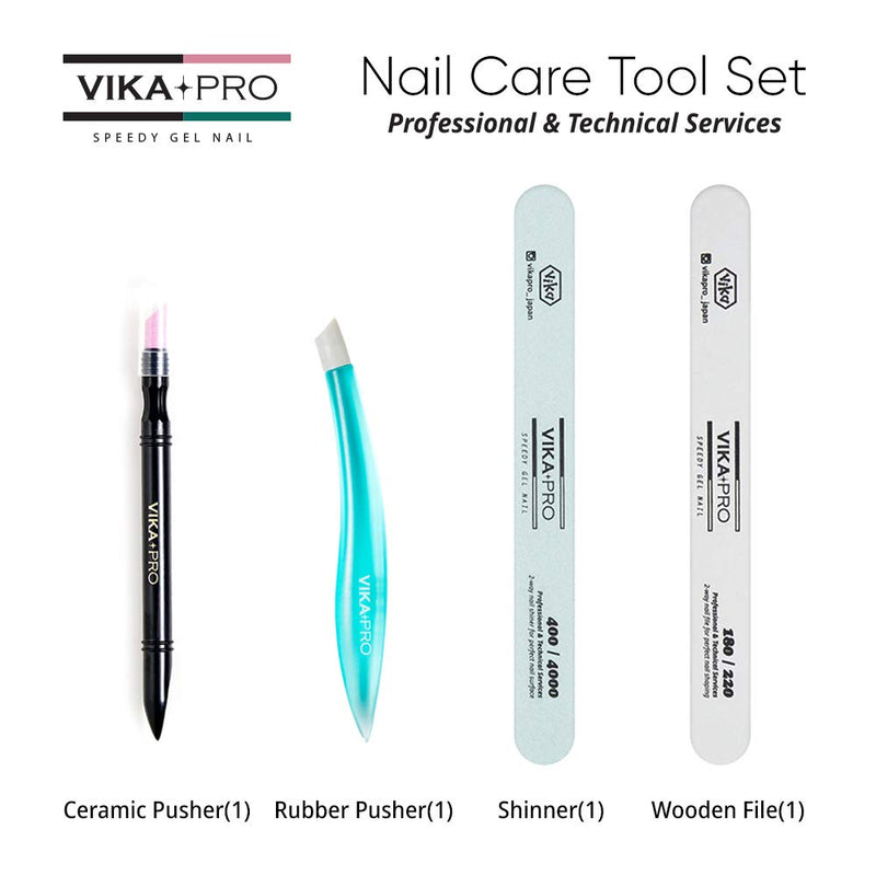 VIKA PRO Nail Care Tool Set (Wooden file, Shinner, Ceramic Pusher, Rubber Pusher) Perfect Home Nail Care Set by VIKA - BeesActive Australia