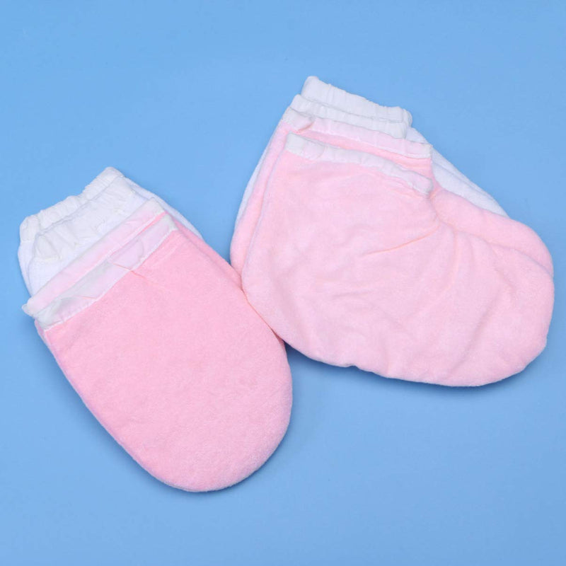 LEORX Paraffin Wax Gloves and Booties Set 4 Pairs Terry Cloth Mitts Booties Moisturizing Spa Accessories for Hand Foot Care (Pink and White) - BeesActive Australia