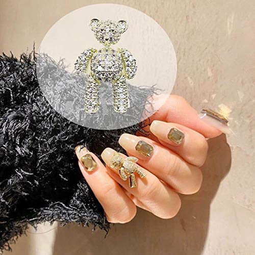 VANGOAL - 3D Creative Nail Art Decoration | Bear Series | Rotatable Cute Metal and Rhinestones Bear Pattern Nail Studs Decals (Golden) Golden - BeesActive Australia