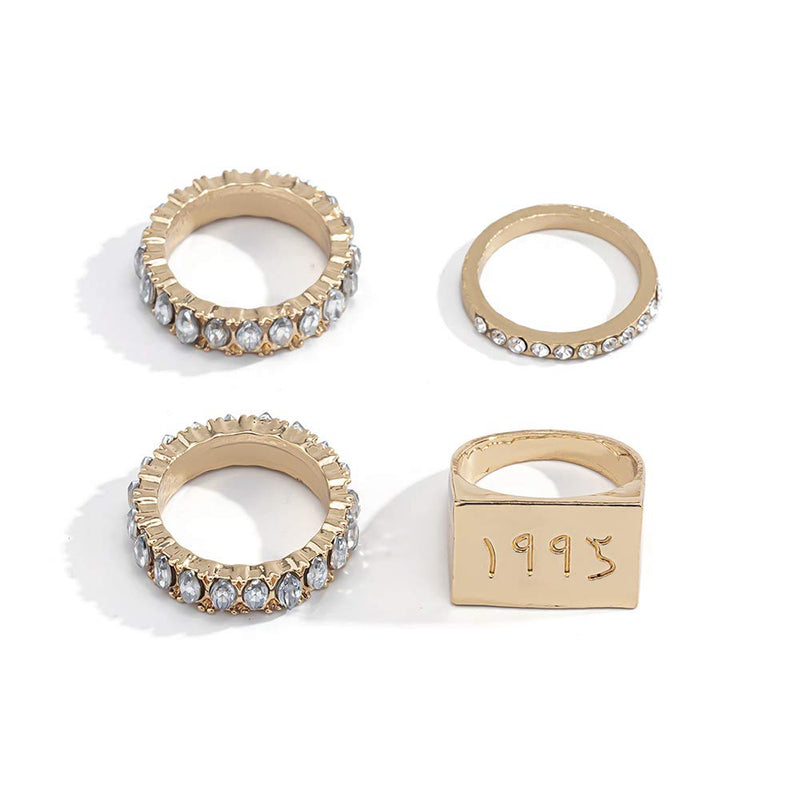 Wekicici 4pcs Gold Rinestones Rings Set 1995 Signet Rings for Women and Girls Statement Jewelry - BeesActive Australia