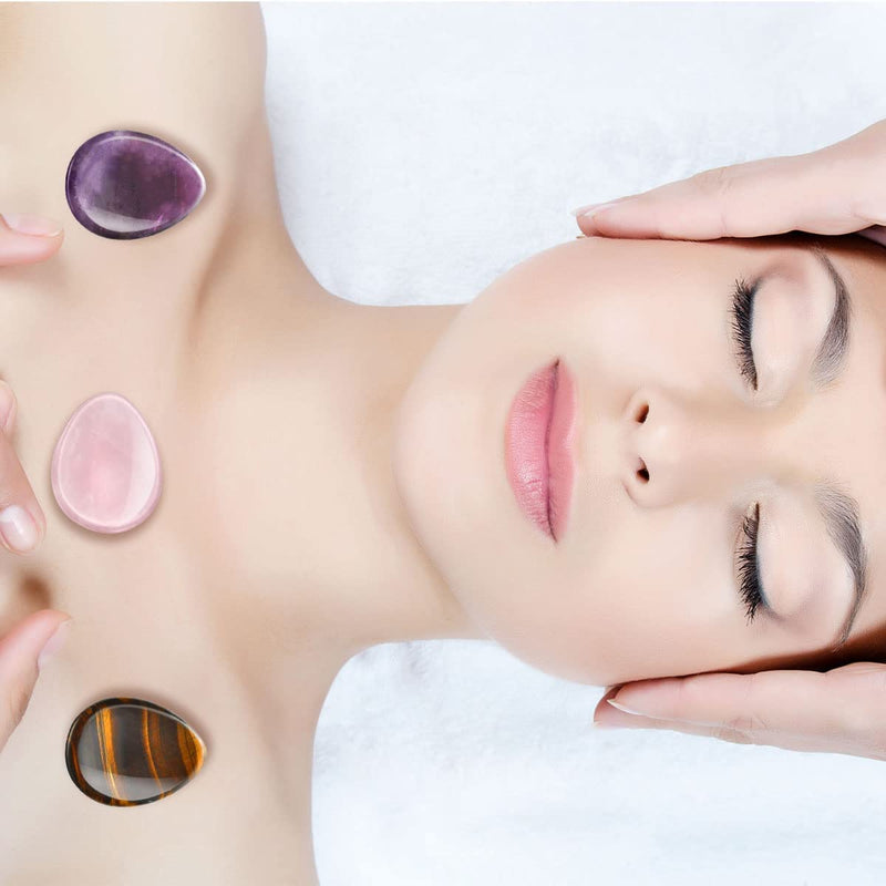 2 Packs Thumb Worry Stone for Anxiety,Natural Rose Quartz Amethyst Healing Crystals Set,Chakra Reiki Gemstone Pocket Palm Stones for Anxiety Stress Relief Meditation Crystal Therapy,Teardrop Shape - BeesActive Australia