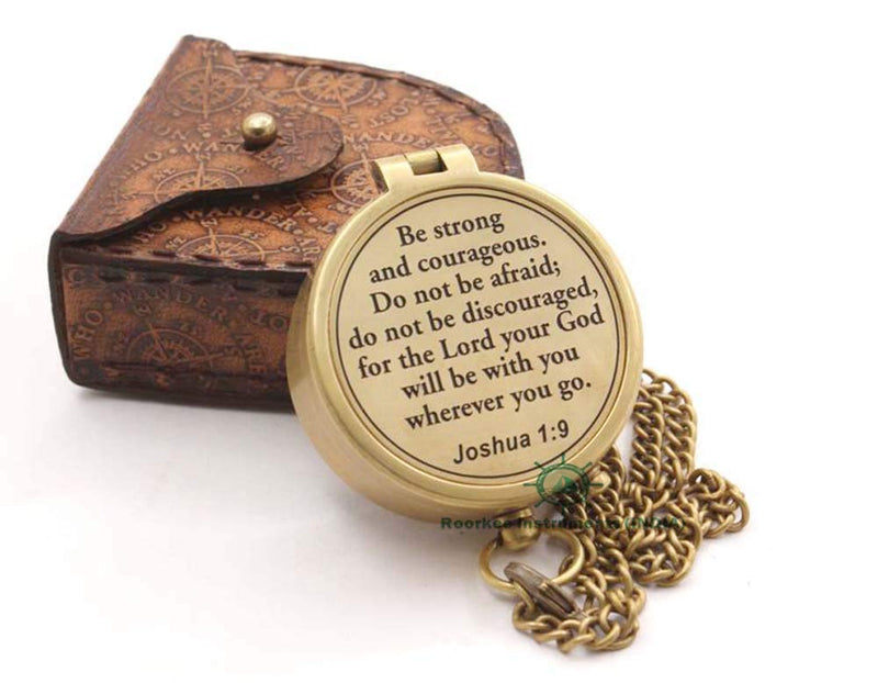 Solid Brass Directional Magnetic Compass Antique Nautical Vintage Quote Engraved, Baptism Gifts #1 "Be Strong and Courageous" - BeesActive Australia
