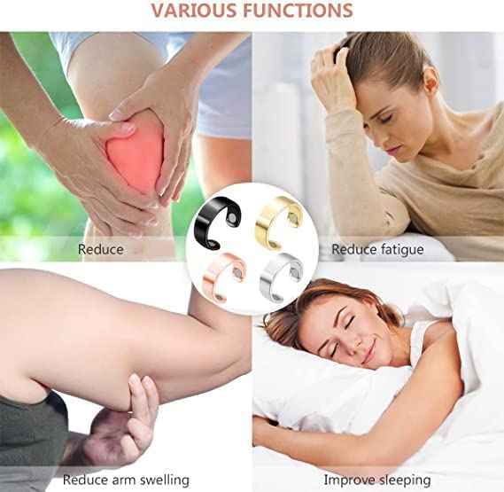 3PCS Lymphatic Drainage Therapeutic Magnetic Ring, Copper Magnet Rings Opening Adjustable, for Men and Women (Black+ Silver+Rose Gold) (J42L) - BeesActive Australia