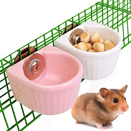 gutongyuan Small Animals Bowl, Detachable Cage Feeder Pet Ceramic Water & Food Feeder, Small Animal Supplies for Rabbit Parrot Squirrels Chinchilla Hamster Ferret White S - BeesActive Australia