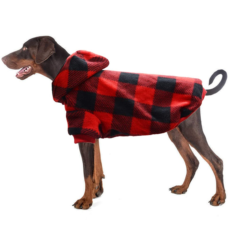 Plaid Dog Hoodie Pet Fleece Sweater Winter Coat with Hat for Small Medium Large Dogs Red and Black S - BeesActive Australia