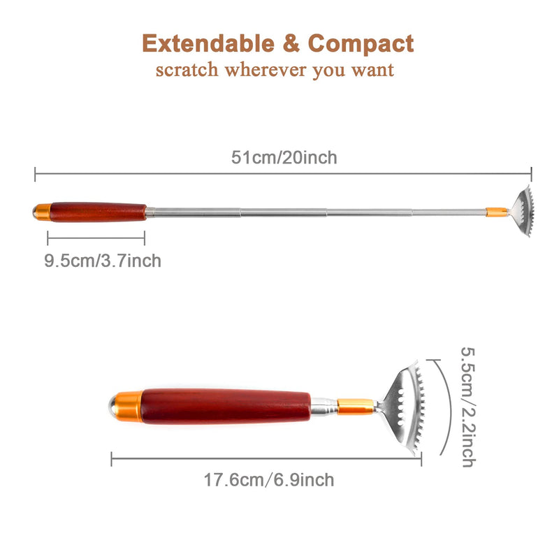 Aznrszy Back Scratcher, Best Back Scratcher for Women Men Adults Extendable with Massage Bead, Solid Wood Handle and Upgraded Widen 304 Stainless Steel Claw, Handheld Massager for Face Neck Foot 1pc - BeesActive Australia