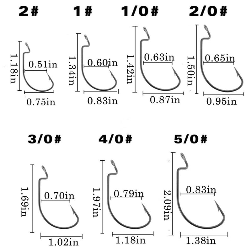 Cajoauis 100Pcs Offset Worm Fishing Hooks Black Jig Fish Hooks Size1# 2# 1/0 2/0 3/0 4/0 5/0 - BeesActive Australia